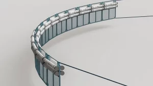 ゴミを集めるプラスチック製のバリアがソール川に設置される